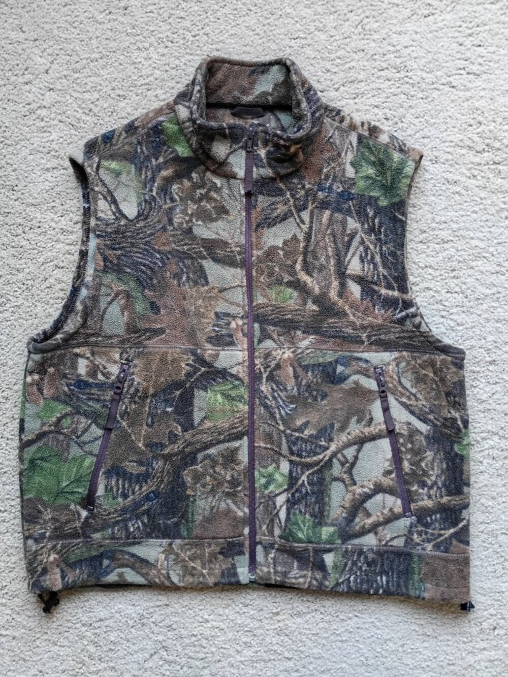 Cabela's Brown Mossy Oak Camo Fleece Vest Hunting Women's Size M Full Zip GUC